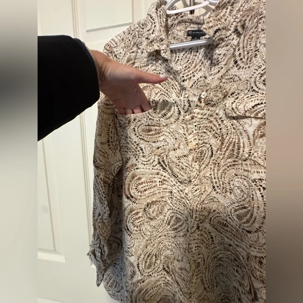 New Directions Abstract Print Shirt - Brown and Cream - Picture 2 of 5